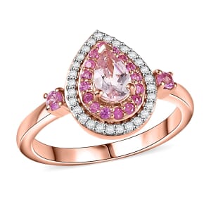 D'Joy Premium Pink Morganite and Multi Gemstone 0.90 ctw Pink Dawn Ring in 18K Vermeil Rose Gold Over Sterling Silver (Size 10.0)