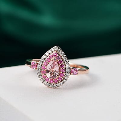 D'Joy Premium Pink Morganite and Multi Gemstone 0.90 ctw Pink Dawn Ring in 18K Vermeil Rose Gold Over Sterling Silver (Size 7.0)