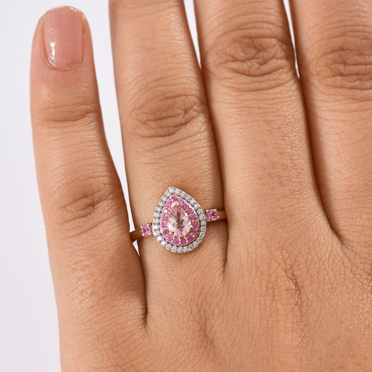 D'Joy Premium Pink Morganite and Multi Gemstone 0.90 ctw Pink Dawn Ring in 18K Vermeil Rose Gold Over Sterling Silver (Size 7.0) image number 2
