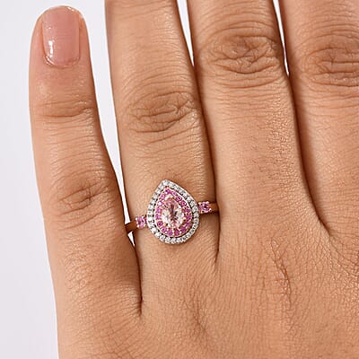 D'Joy Premium Pink Morganite and Multi Gemstone 0.90 ctw Pink Dawn Ring in 18K Vermeil Rose Gold Over Sterling Silver (Size 7.0)