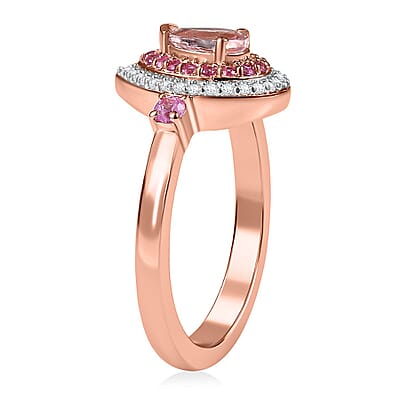 D'Joy Premium Pink Morganite and Multi Gemstone 0.90 ctw Pink Dawn Ring in 18K Vermeil Rose Gold Over Sterling Silver (Size 7.0)