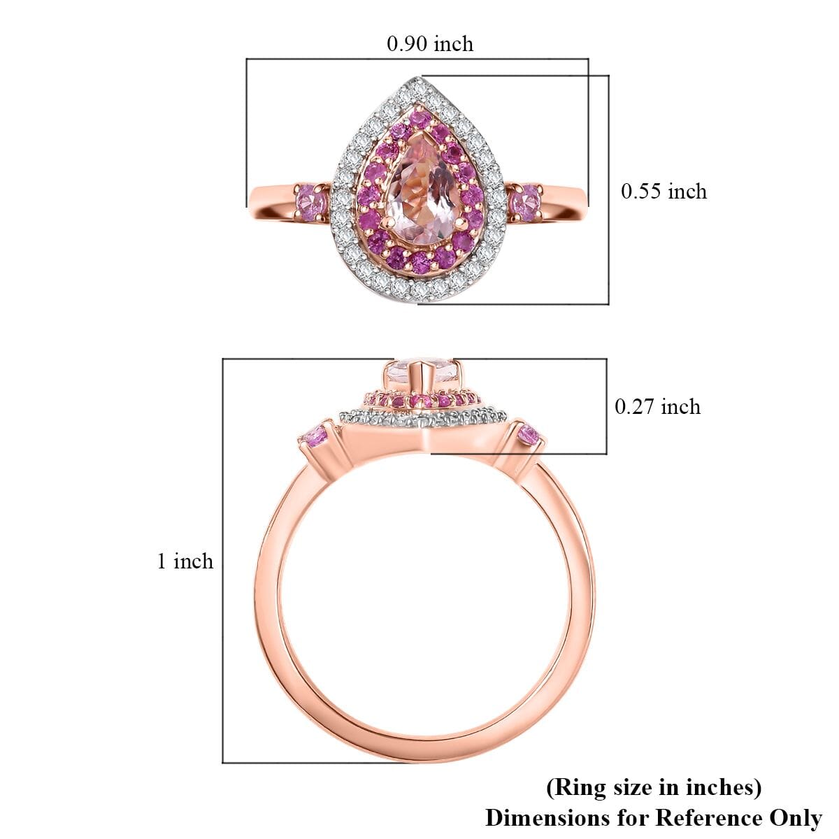 D'Joy Premium Pink Morganite and Multi Gemstone 0.90 ctw Pink Dawn Ring in 18K Vermeil Rose Gold Over Sterling Silver (Size 7.0) image number 5