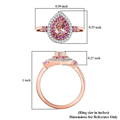 D'Joy Premium Pink Morganite and Multi Gemstone 0.90 ctw Pink Dawn Ring in 18K Vermeil Rose Gold Over Sterling Silver (Size 7.0)