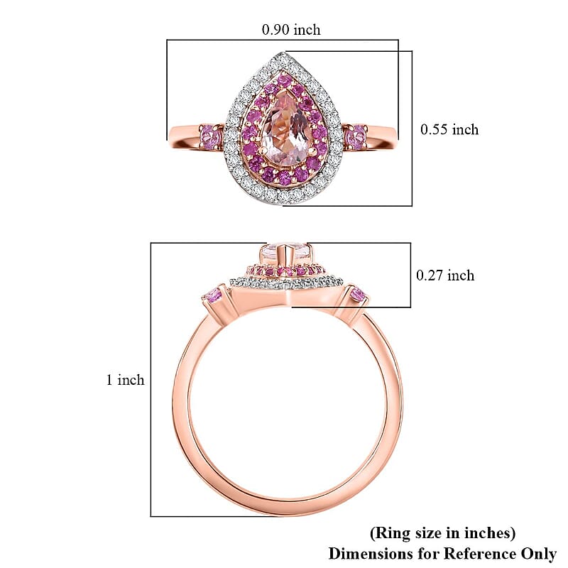 D'Joy Premium Pink Morganite and Multi Gemstone 0.90 ctw Pink Dawn Ring in 18K Vermeil Rose Gold Over Sterling Silver (Size 7.0)