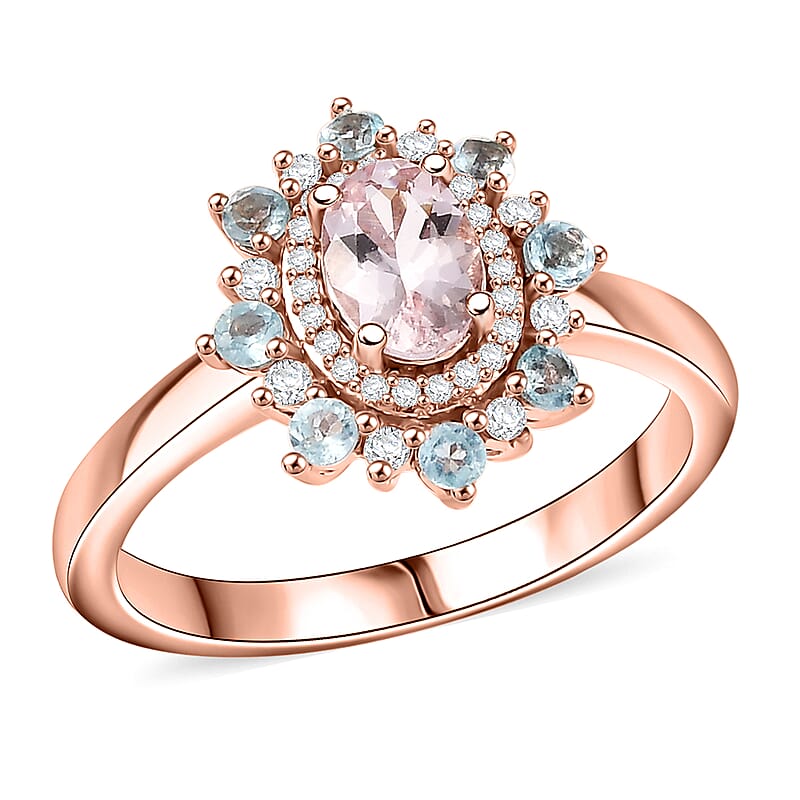 D'Joy Premium Pink Morganite and Multi Gemstone 1.25 ctw Ring in 18K Vermeil Rose Gold Over Sterling Silver (Size 10.0)