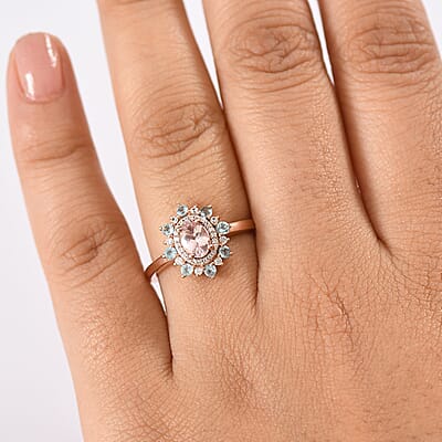 D'Joy Premium Pink Morganite and Multi Gemstone 1.25 ctw Ring in 18K Vermeil Rose Gold Over Sterling Silver (Size 10.0)