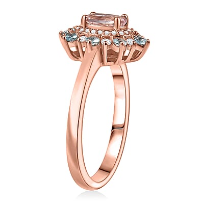 D'Joy Premium Pink Morganite and Multi Gemstone 1.25 ctw Ring in 18K Vermeil Rose Gold Over Sterling Silver (Size 10.0)