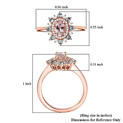 D'Joy Premium Pink Morganite and Multi Gemstone 1.25 ctw Ring in 18K Vermeil Rose Gold Over Sterling Silver (Size 10.0)