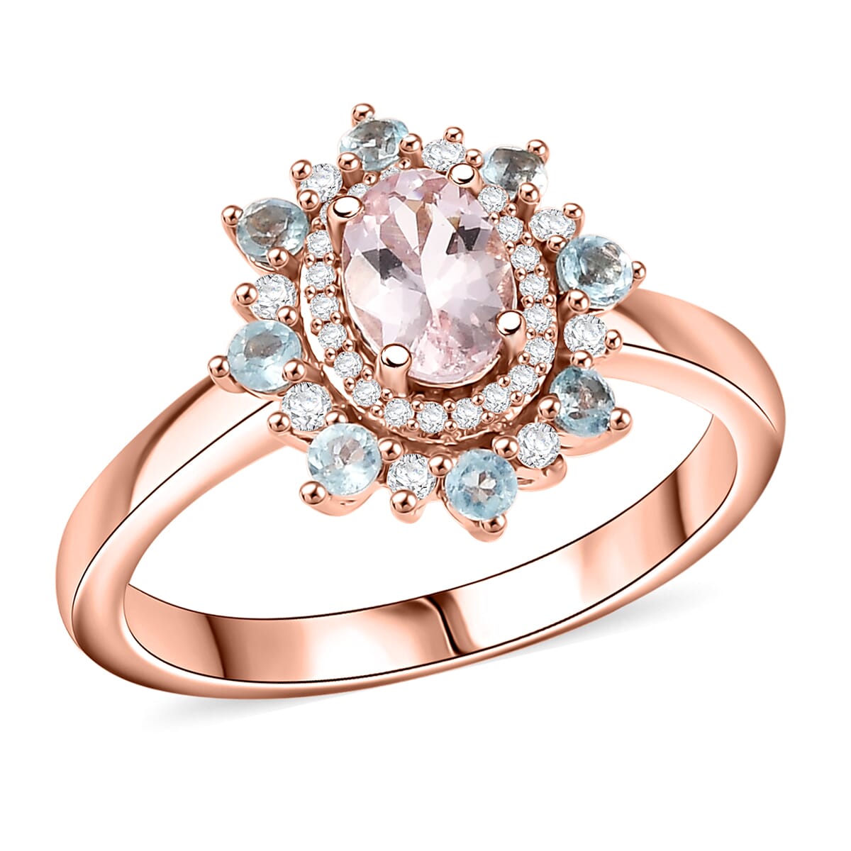 D'Joy Premium Pink Morganite and Multi Gemstone 1.25 ctw Morning Blossom Ring in 18K Vermeil Rose Gold Over Sterling Silver (Size 6.0) image number 0