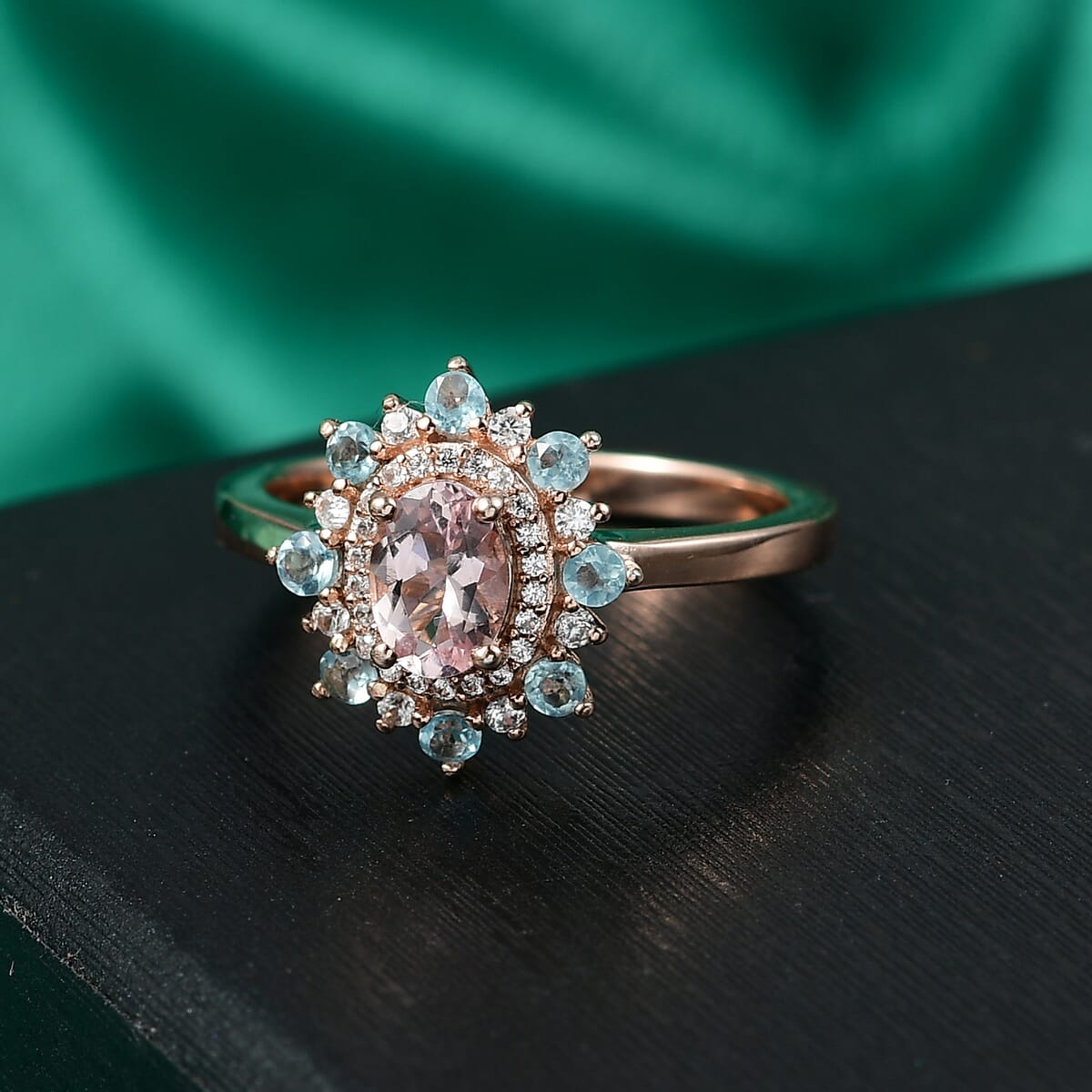 D'Joy Premium Pink Morganite and Multi Gemstone 1.25 ctw Morning Blossom Ring in 18K Vermeil Rose Gold Over Sterling Silver (Size 6.0) image number 1