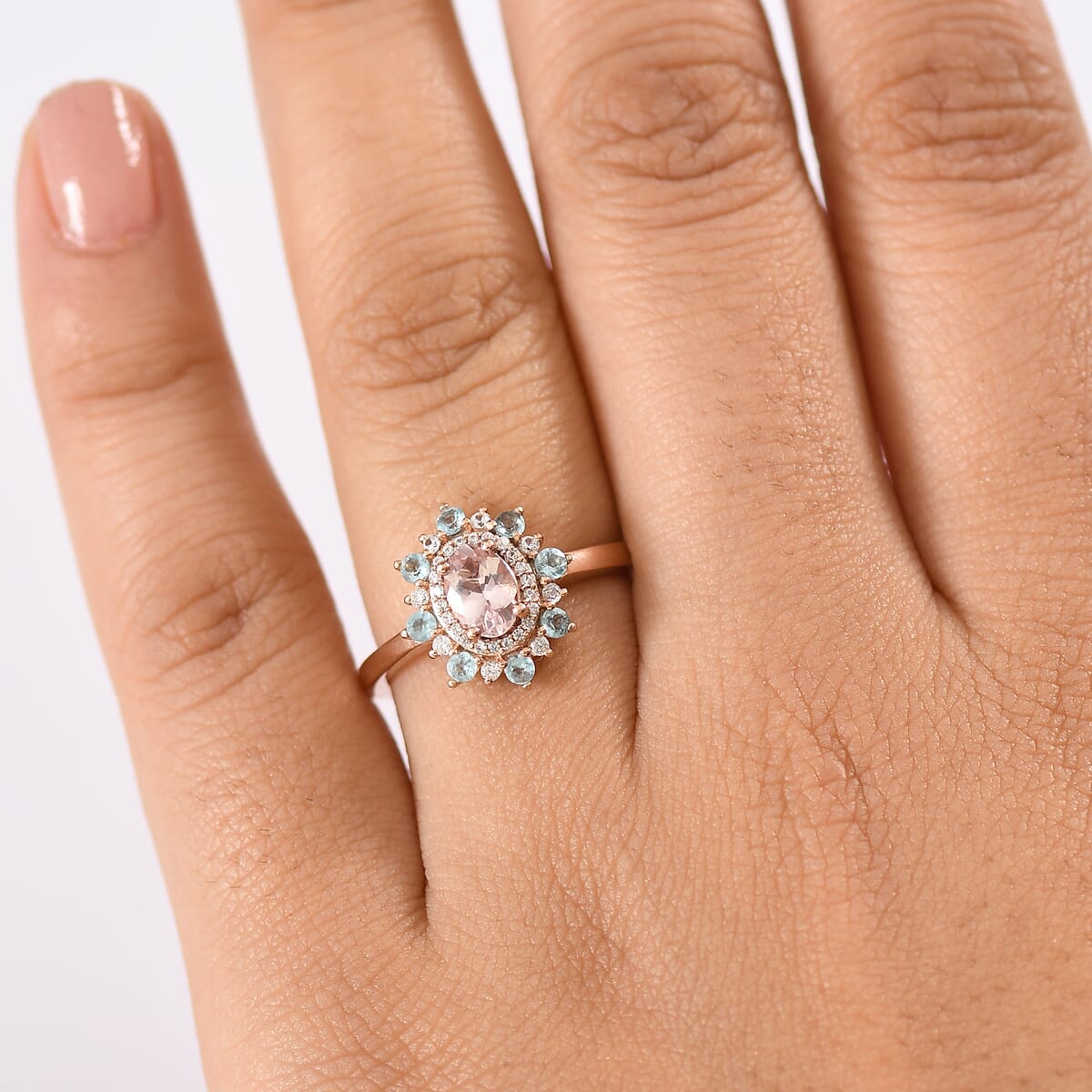D'Joy Premium Pink Morganite and Multi Gemstone 1.25 ctw Morning Blossom Ring in 18K Vermeil Rose Gold Over Sterling Silver (Size 6.0) image number 2