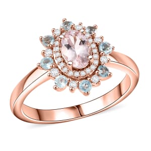 D'Joy Premium Pink Morganite and Multi Gemstone 1.25 ctw Morning Blossom Ring in 18K Vermeil Rose Gold Over Sterling Silver (Size 7.0)