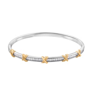 Karis Simulated Diamond XOXO Bangle Bracelet in 18K YG Plated and Platinum Bond (7.50 In) 2.80 ctw