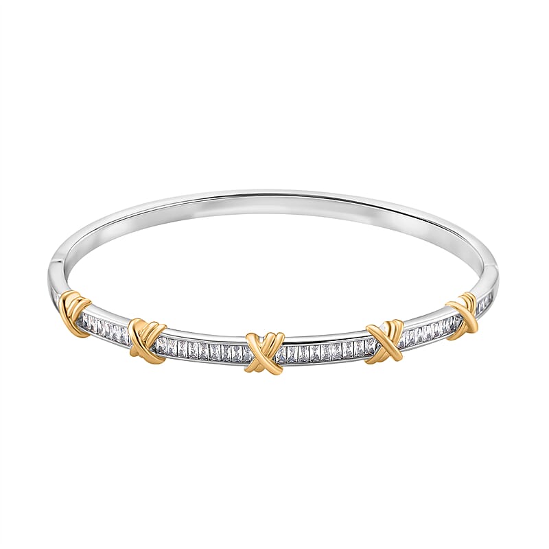 Karis Simulated Diamond XOXO Bangle Bracelet in 18K YG Plated and Platinum Bond (7.50 In) 2.80 ctw