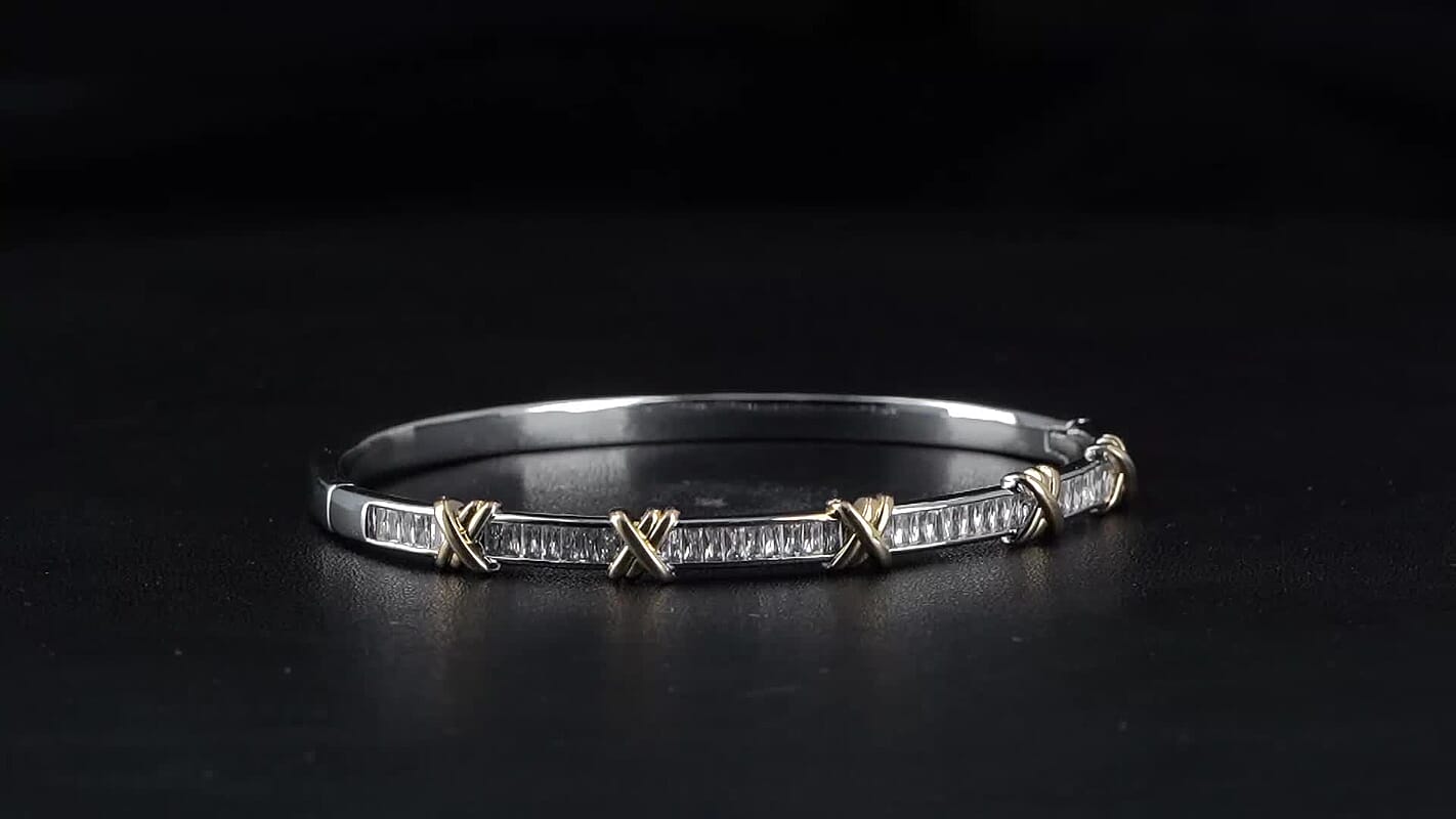 Karis Simulated Diamond Bangle Bracelet in 18K YG Plated and Platinum Bond (7.50 In) 2.80 ctw
