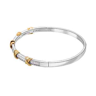 Karis Simulated Diamond XOXO Bangle Bracelet in 18K YG Plated and Platinum Bond (7.50 In) 2.80 ctw