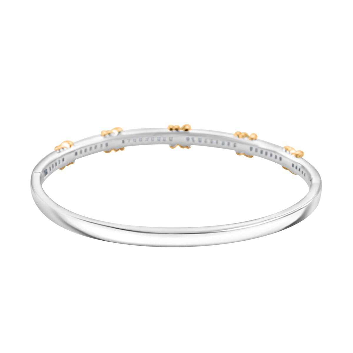 Karis Simulated Diamond XOXO Bangle Bracelet in 18K YG Plated and Platinum Bond (7.50 In) 2.80 ctw image number 3