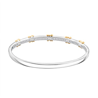 Karis Simulated Diamond XOXO Bangle Bracelet in 18K YG Plated and Platinum Bond (7.50 In) 2.80 ctw