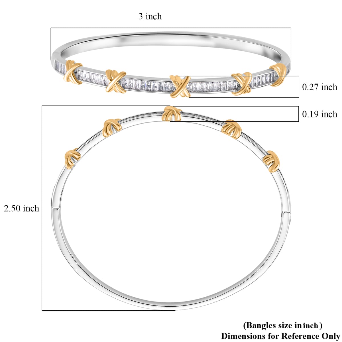 Karis Simulated Diamond XOXO Bangle Bracelet in 18K YG Plated and Platinum Bond (7.50 In) 2.80 ctw image number 5