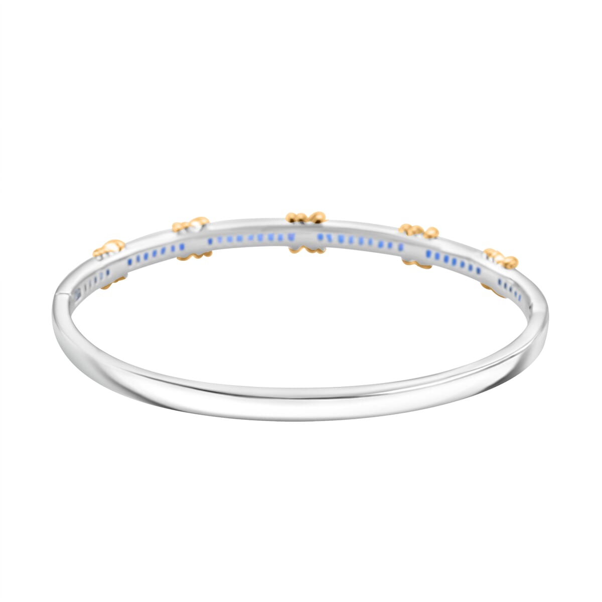 Karis Simulated Blue Diamond XOXO Bangle Bracelet in 18K YG Plated and Platinum Bond (7.50 In) image number 3