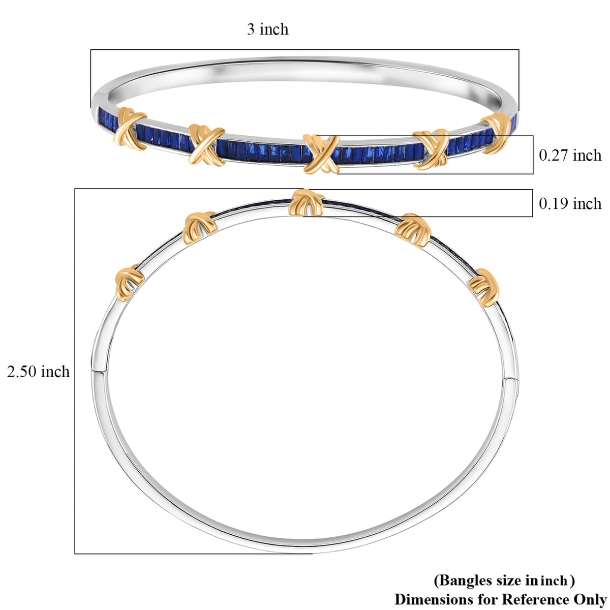 Karis Simulated Blue Diamond XOXO Bangle Bracelet in 18K YG Plated and Platinum Bond (7.50 In) image number 5