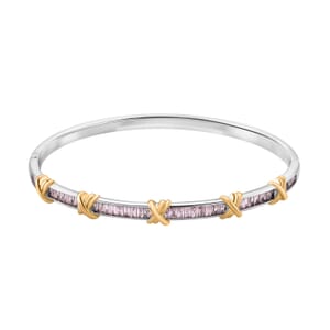 Karis Simulated Pink Diamond XOXO Bangle Bracelet in 18K YG Plated and Platinum Bond (7.5 In)