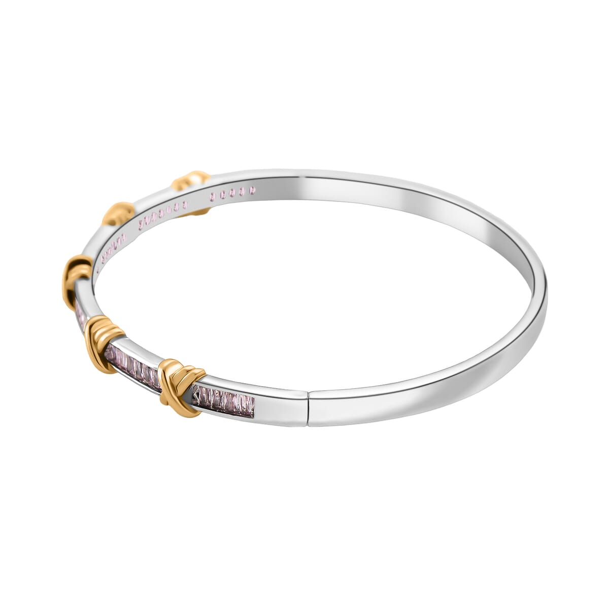 Karis Simulated Pink Diamond XOXO Bangle Bracelet in 18K YG Plated and Platinum Bond (7.5 In) image number 2
