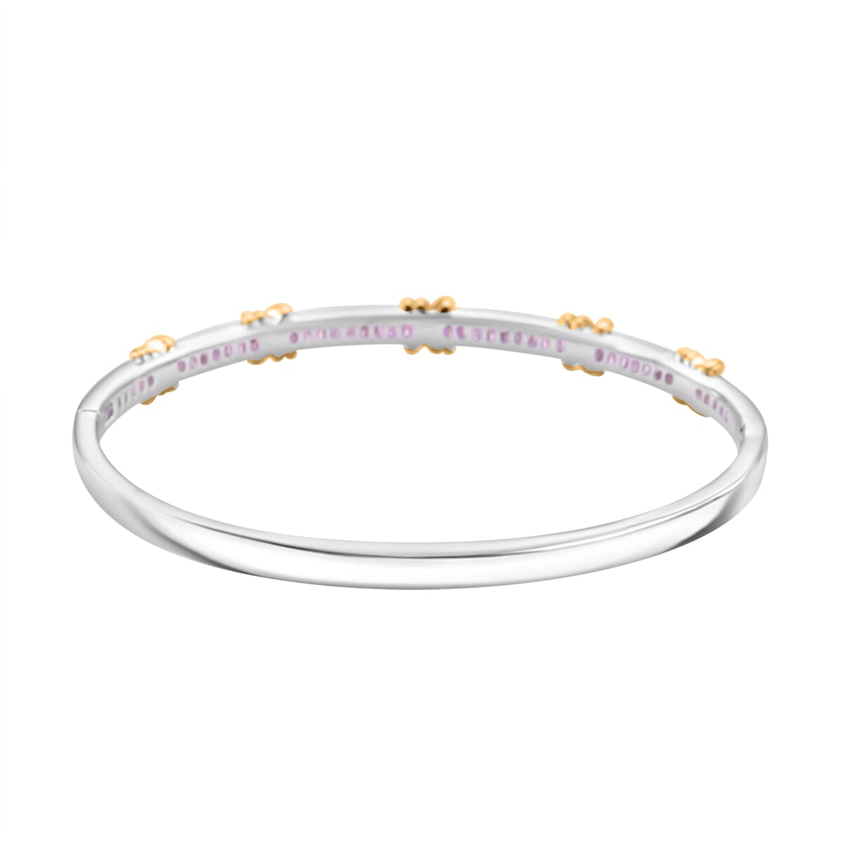 Karis Simulated Pink Diamond XOXO Bangle Bracelet in 18K YG Plated and Platinum Bond (7.5 In) image number 3
