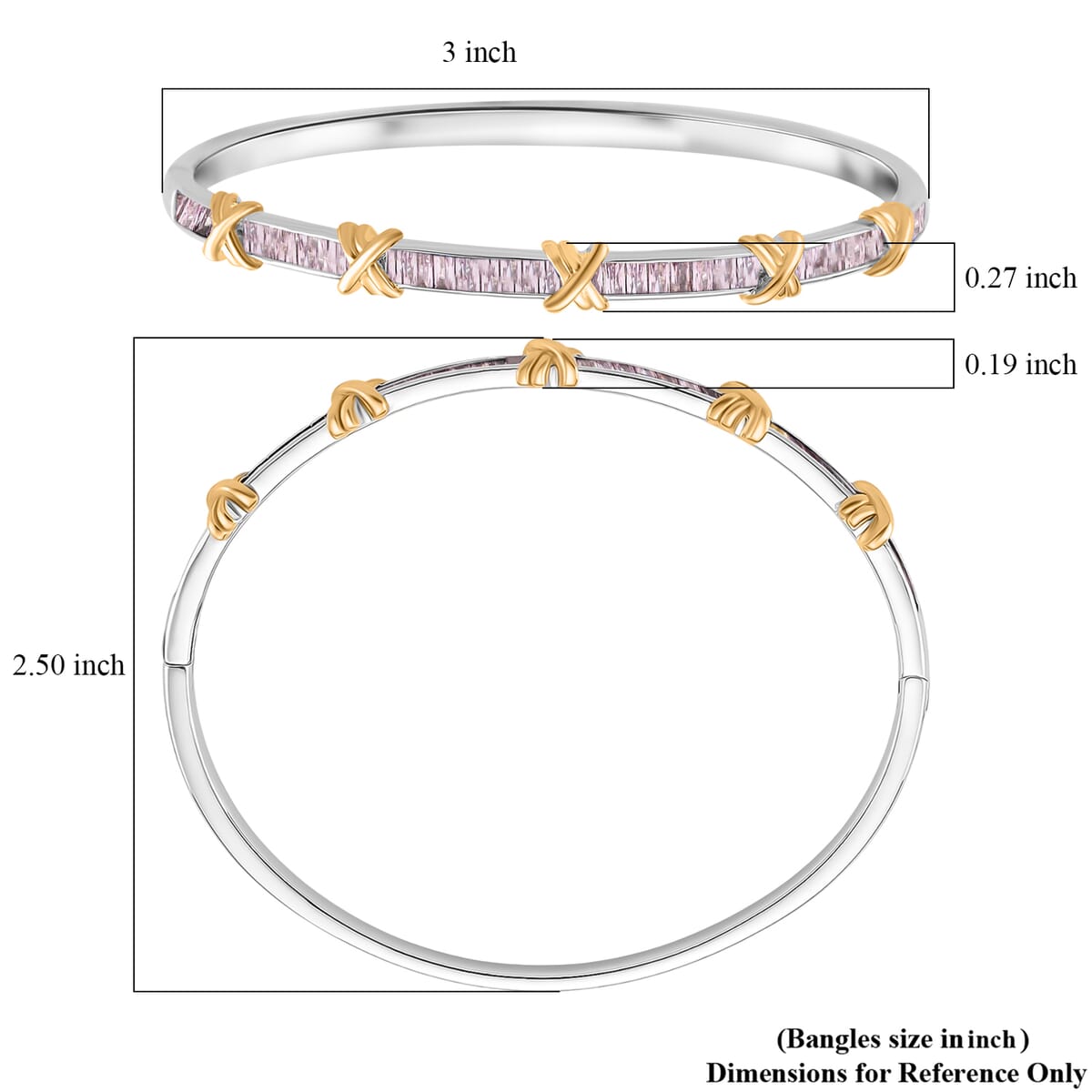 Karis Simulated Pink Diamond XOXO Bangle Bracelet in 18K YG Plated and Platinum Bond (7.5 In) image number 5