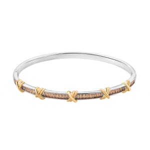 Karis Simulated Champagne Diamond XOXO Bangle Bracelet in 18K YG Plated and Platinum Bond (7.50 In)