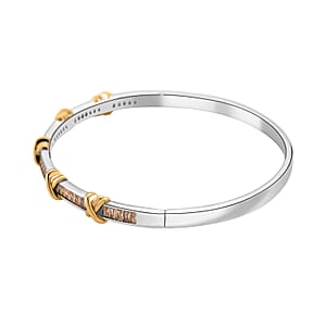 Karis Simulated Champagne Diamond XOXO Bangle Bracelet in 18K YG Plated and Platinum Bond (7.50 In)