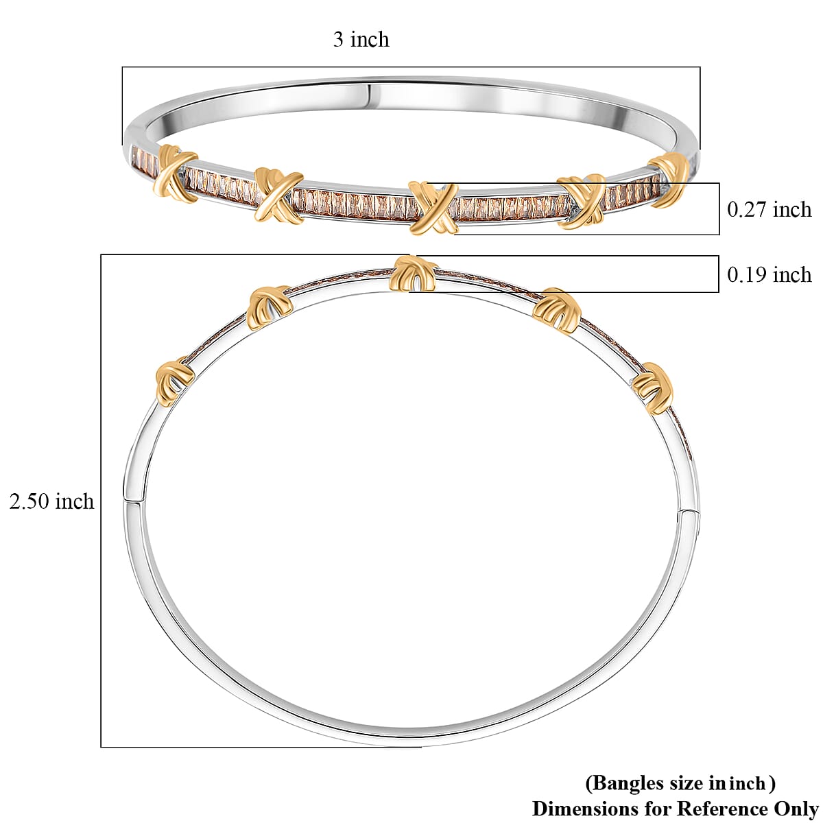 Karis Simulated Champagne Diamond XOXO Bangle Bracelet in 18K YG Plated and Platinum Bond (7.50 In) image number 5