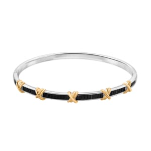 Karis Simulated Black Diamond XOXO Bangle Bracelet in 18K YG Plated and Platinum Bond (7.50 In)
