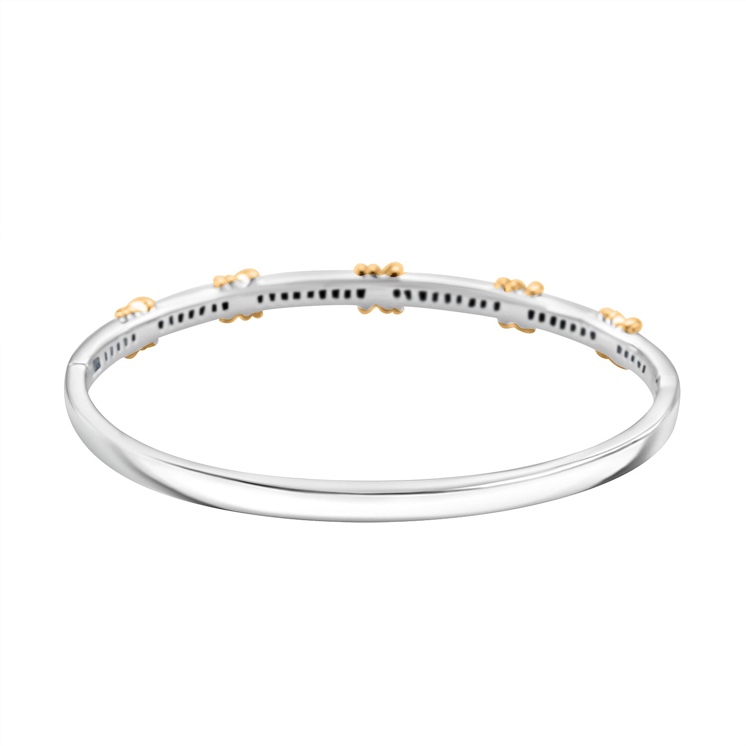 Karis Simulated Black Diamond XOXO Bangle Bracelet in 18K YG Plated and Platinum Bond (7.50 In)