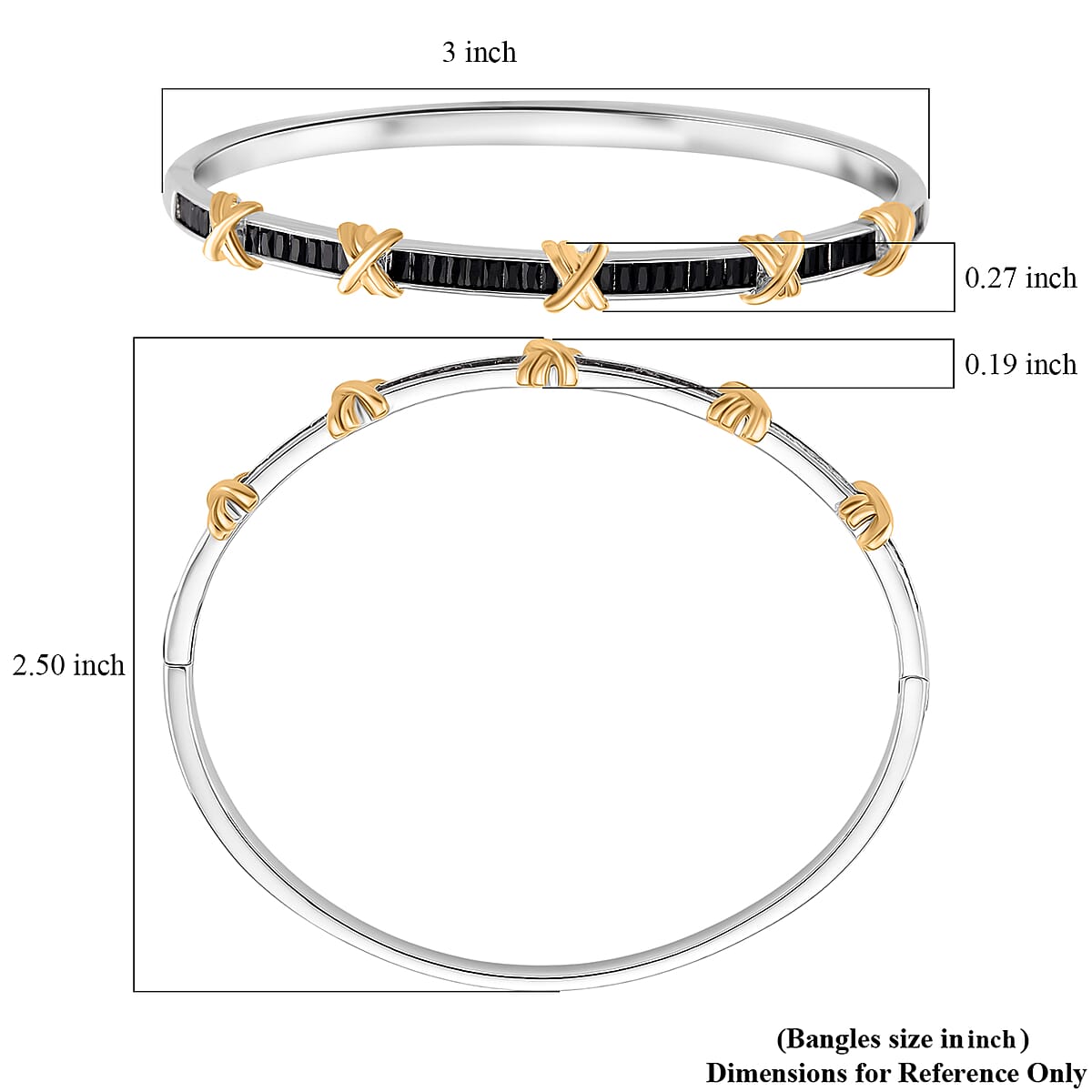 Karis Simulated Black Diamond XOXO Bangle Bracelet in 18K YG Plated and Platinum Bond (7.50 In) image number 5