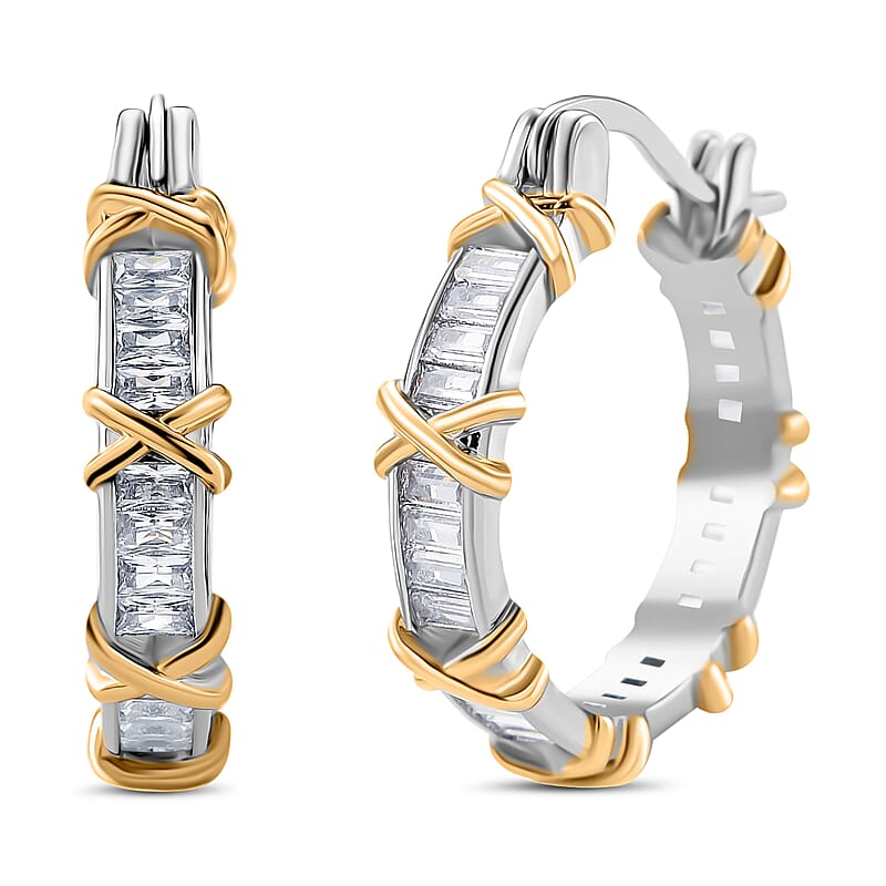 Karis Simulated Diamond XOXO Hoop Earrings in 18K YG Plated and Platinum Bond