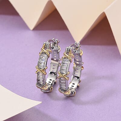 Karis Simulated Diamond XOXO Hoop Earrings in 18K YG Plated and Platinum Bond