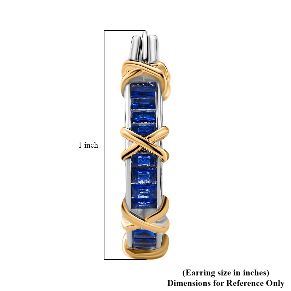 Karis Simulated Blue Diamond XOXO Hoop Earrings in 18K YG Plated and Platinum Bond image number 4