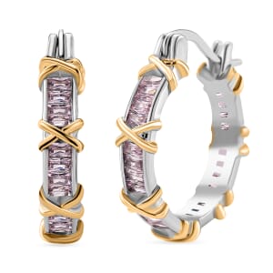 Karis Simulated Pink Diamond XOXO Hoop Earrings In 18K YG Plated and Platinum Bond