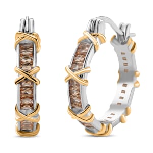 Karis Simulated Champagne Diamond XOXO Hoop Earrings in 18K YG Plated and Platinum Bond