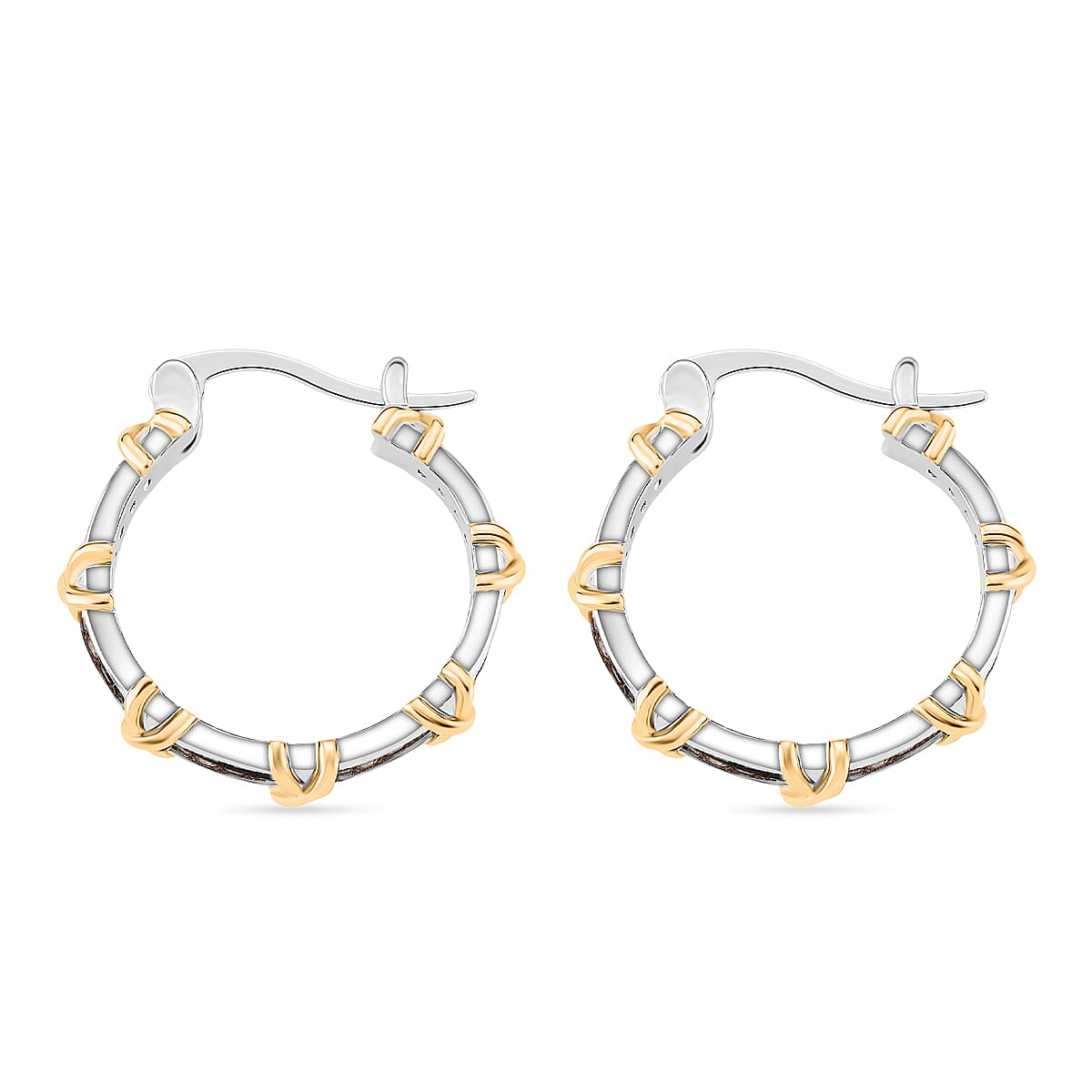 Karis Simulated Champagne Diamond XOXO Hoop Earrings in 18K YG Plated and Platinum Bond image number 3