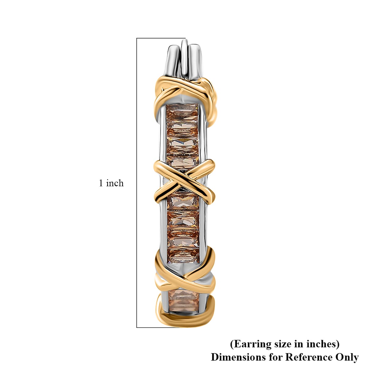 Karis Simulated Champagne Diamond XOXO Hoop Earrings in 18K YG Plated and Platinum Bond image number 4