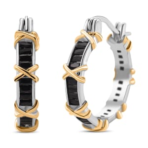 Karis Simulated Black Diamond XOXO Hoop Earrings in 18K YG Plated and Platinum Bond