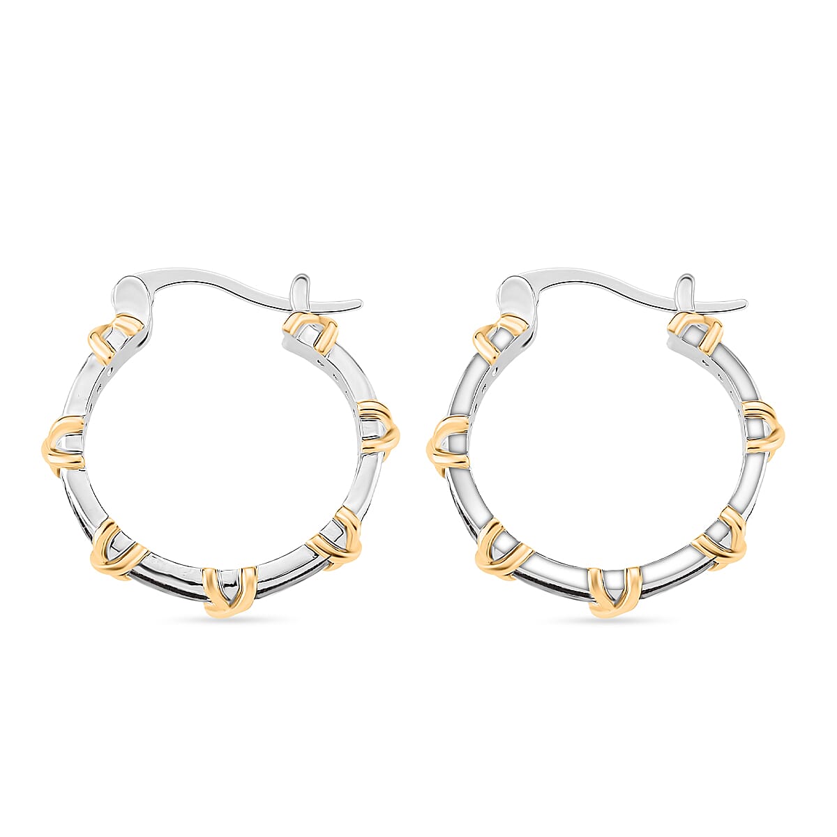 Karis Simulated Black Diamond XOXO Hoop Earrings in 18K YG Plated and Platinum Bond image number 3