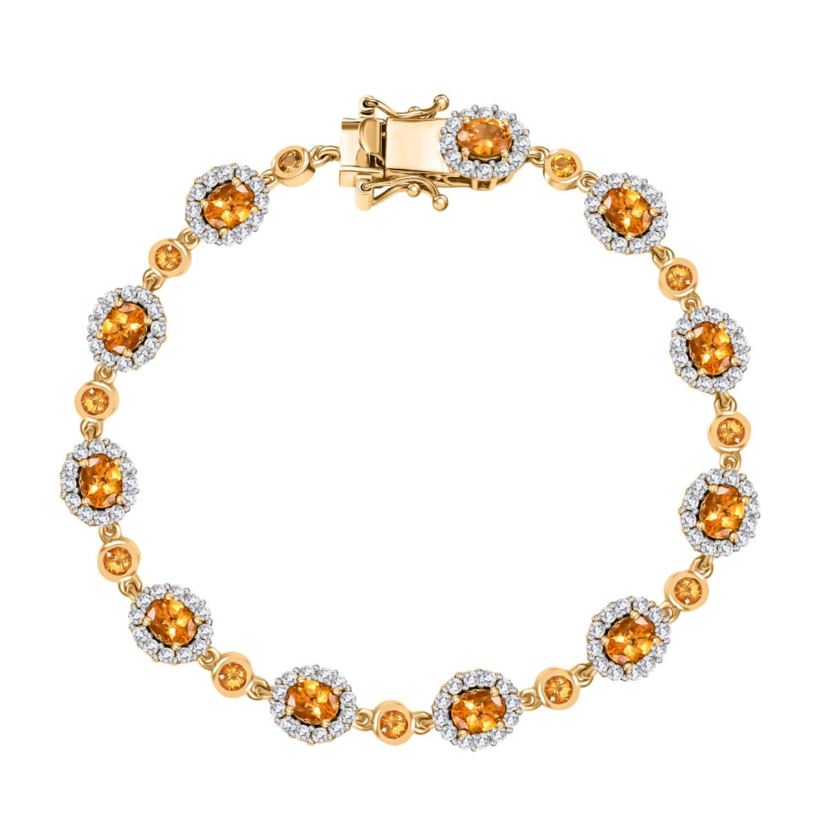 D'Joy Tanzanian Mandarin Garnet and White Zircon 8.65 ctw Flame Petals Bracelet in 18K Vermeil Yellow Gold Over Sterling Silver (7.25 In) image number 0