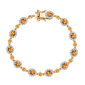 D'Joy Tanzanian Mandarin Garnet and White Zircon 8.65 ctw Flame Petals Bracelet in 18K Vermeil Yellow Gold Over Sterling Silver (7.25 In)