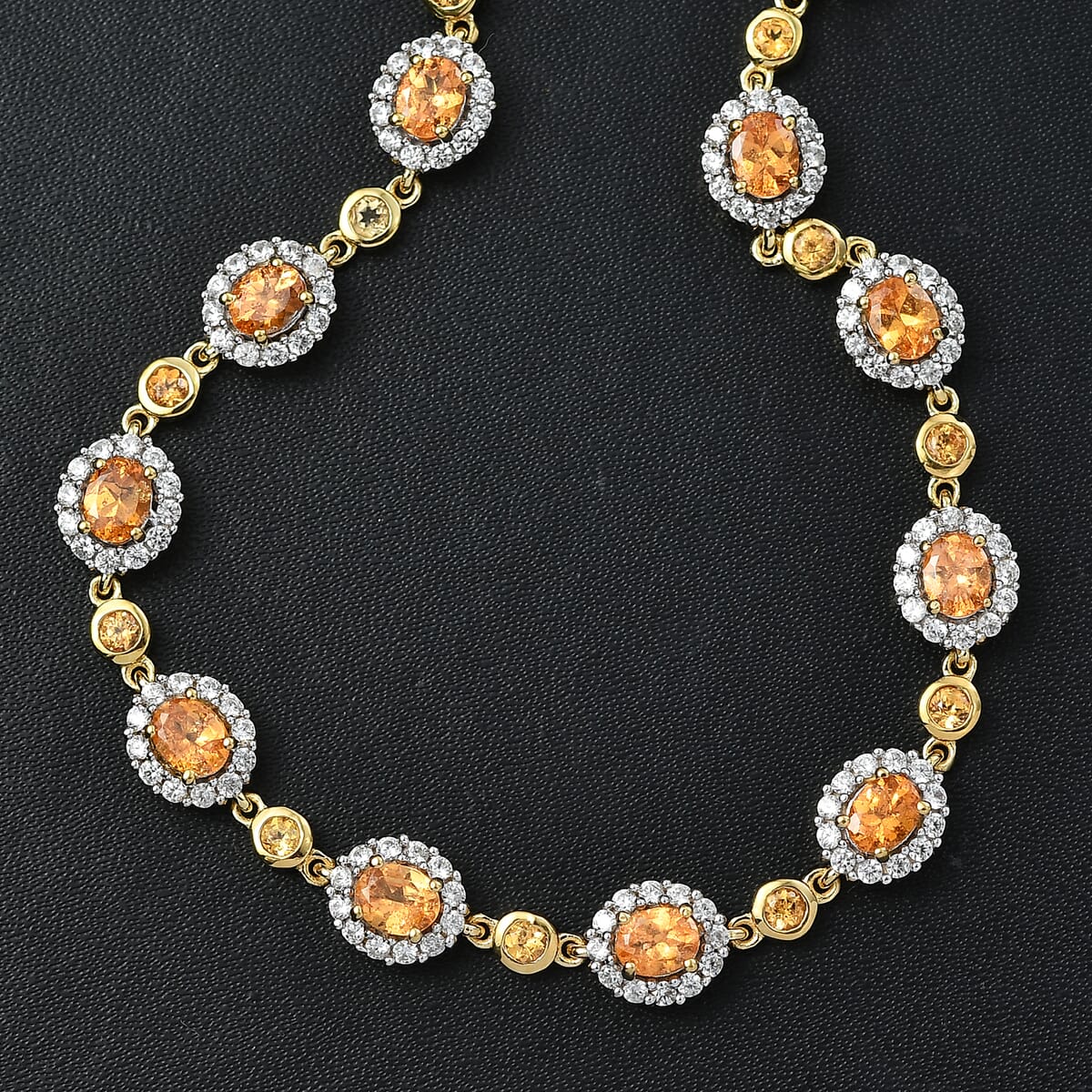 D'Joy Tanzanian Mandarin Garnet and White Zircon 8.65 ctw Flame Petals Bracelet in 18K Vermeil Yellow Gold Over Sterling Silver (7.25 In) image number 1