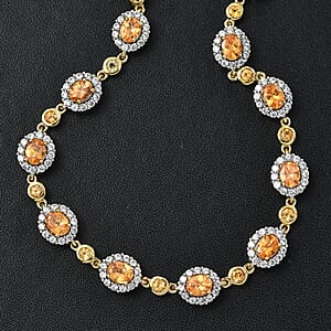D'Joy Tanzanian Mandarin Garnet and White Zircon 8.65 ctw Flame Petals Bracelet in 18K Vermeil Yellow Gold Over Sterling Silver (7.25 In)
