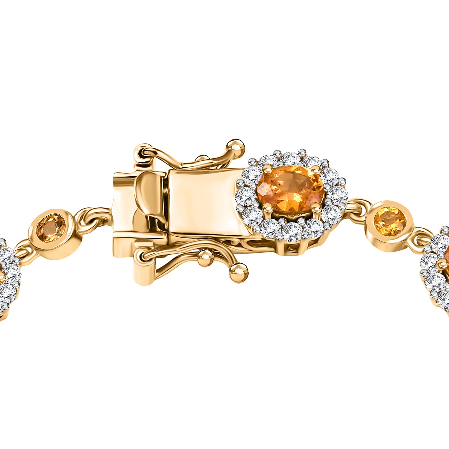 D'Joy Tanzanian Mandarin Garnet and White Zircon 8.65 ctw Flame Petals Bracelet in 18K Vermeil Yellow Gold Over Sterling Silver (7.25 In)