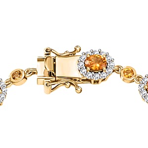 D'Joy Tanzanian Mandarin Garnet and White Zircon 8.65 ctw Flame Petals Bracelet in 18K Vermeil Yellow Gold Over Sterling Silver (7.25 In)